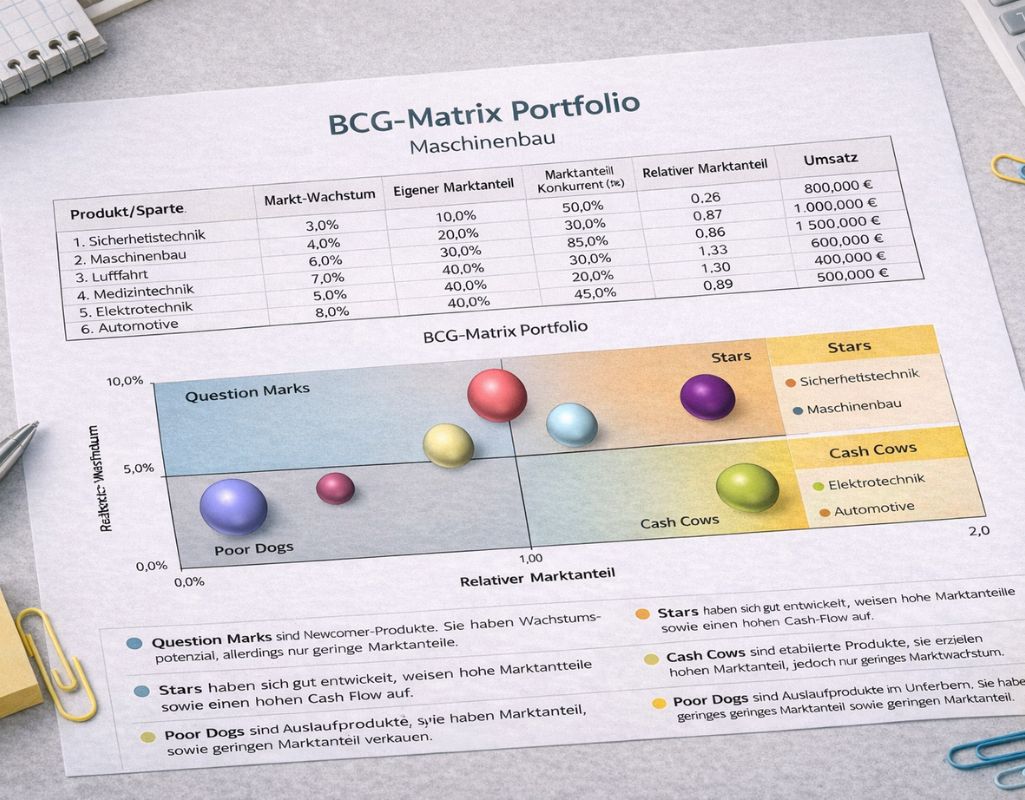 Boston Consulting Group - Matrix Beispiel für Maschinenbau von Unternehmensberatung von Briel in Konstanz