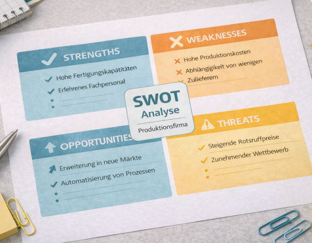 SWOT Analyse Beispiel für eine Produktionsfirma von Unternehmensberatung von Briel in Konstanz
